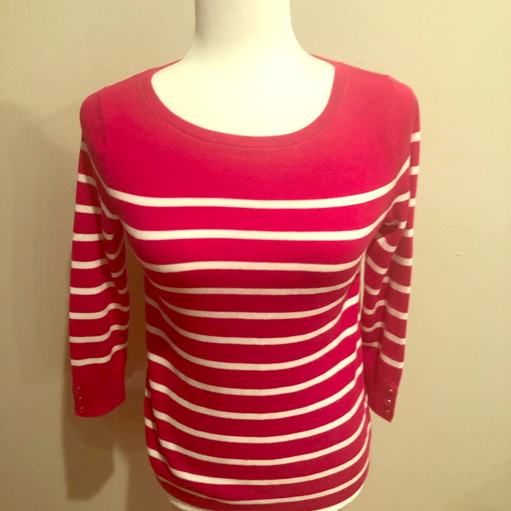 Talbots size XS Fushia and white striped sweater